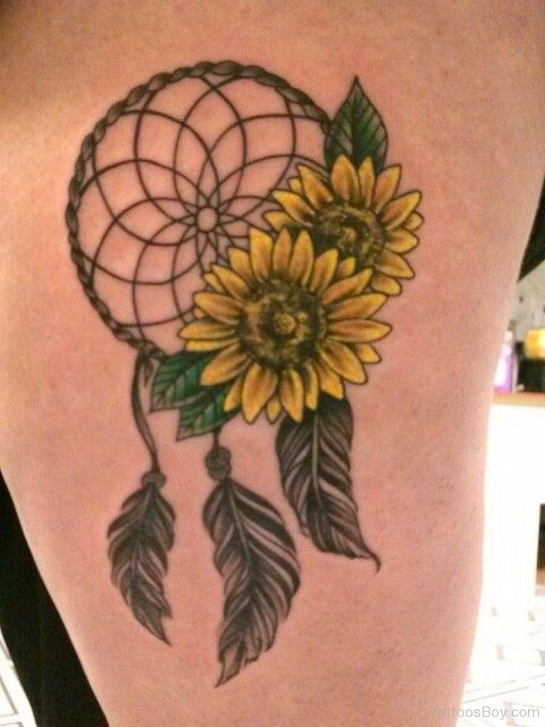 Dreamcatcher And Sunflower Tattoo.
