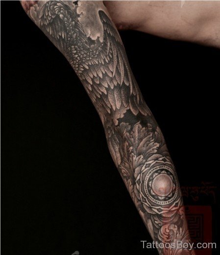 Eagle And Leaf Tattoo On Full Sleeve-TB1060