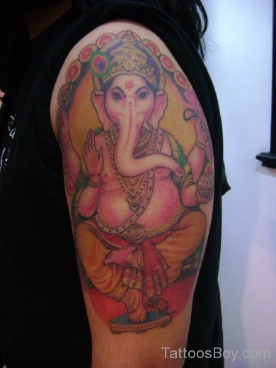Elegant Ganesha Tattoo On Shoulder-TB1040