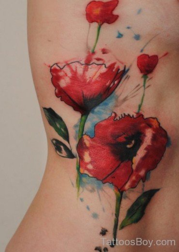 Elegant Poppy Flower Tattoo On Rib-TB1018