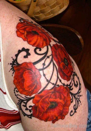 Elegant Poppy Tattoo On Thigh-TB1020