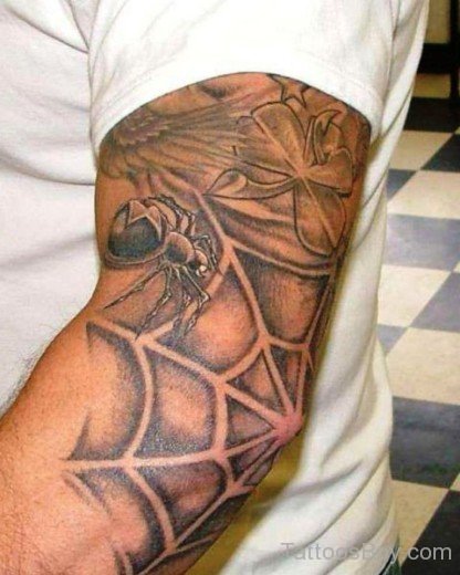Elegant Spiderweb Tattoo On Elbow