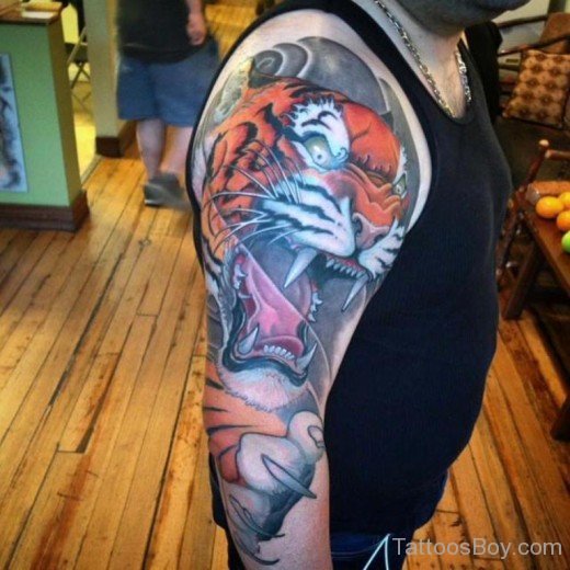 Elegant Tiger Tattoo On Half Sleeve-TB1028