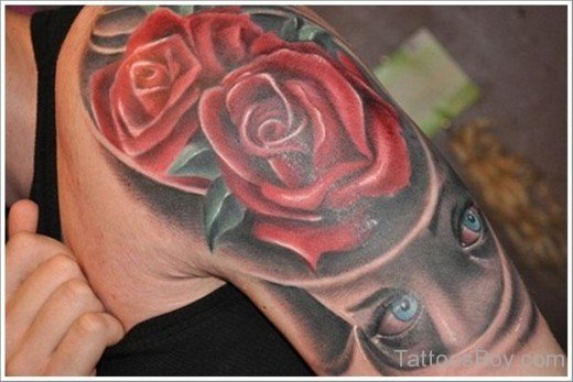 Eye And Rose Tattoo On Shoulder-TB12046