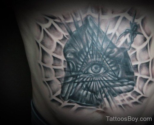 Eye Pyramid And Spiderweb Tattoo