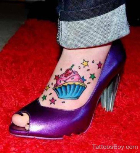 Fabulous CupCake Tattoo On Foot