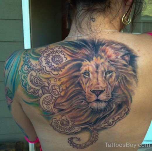 Fantastic Lion Tattoo On Back-TB1034