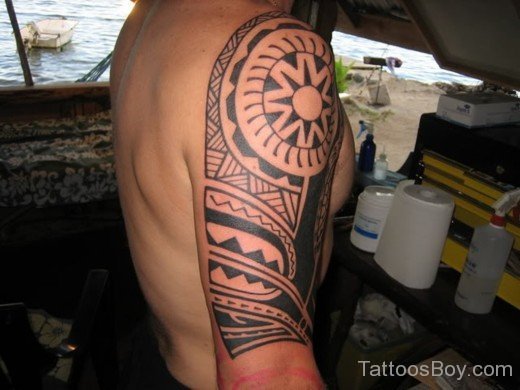 Fantastic Maori Tribal Tattoo On Half Sleeve-TB1063