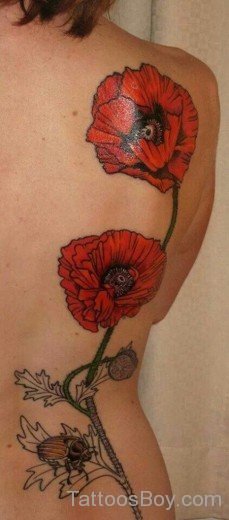 Fantastic Poppy Flower Tattoo On Back-TB1021