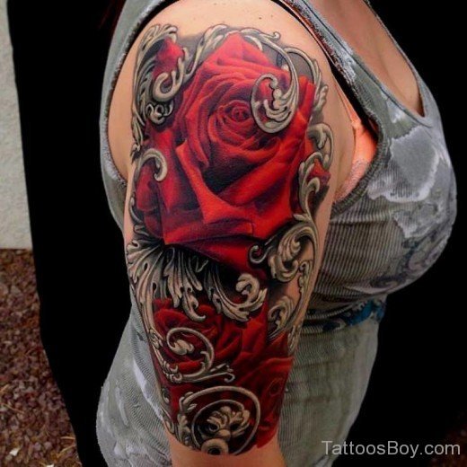 Fantastic Rose Tattoo On Half Sleeve-TB12049