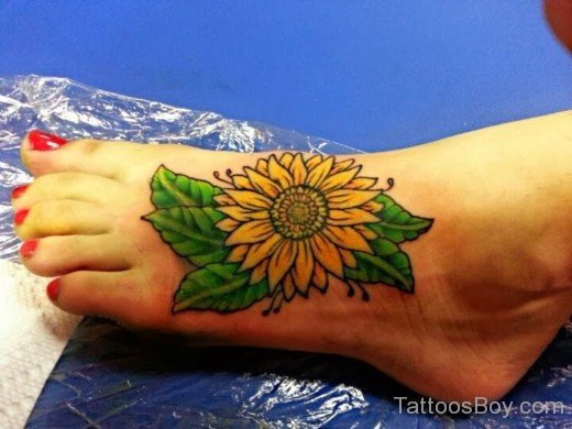 Fantastic Sunflower Tattoo On Foot-TB1230