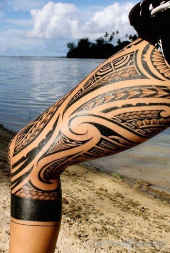 Fantastic Tribal Tattoo On Leg-TB12066