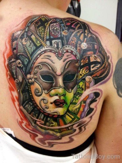 Fantastic Venetian Mask Tattoo On Back-TB1051