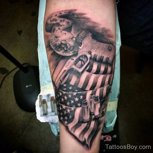 Flag And Gun Tattoo
