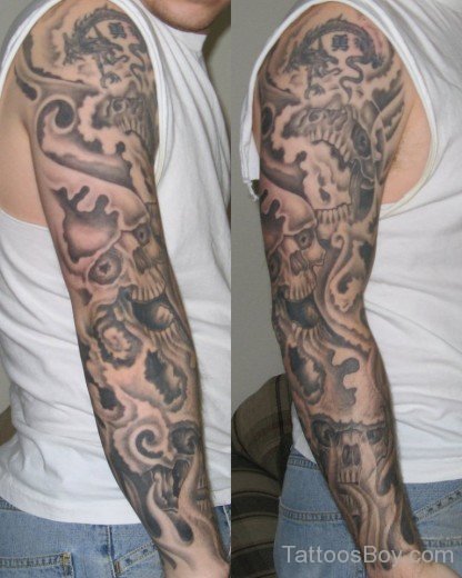 Flaming Skull Tattoo On Full Sleeve-TB1077