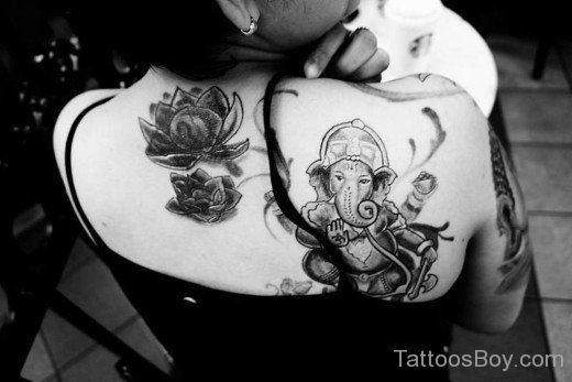 Flower And Ganesha Tattoo On Back 7-TB1050