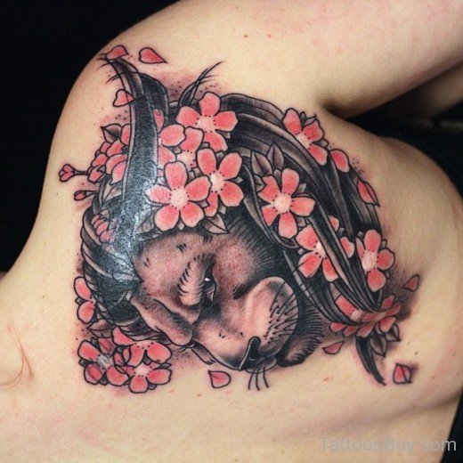 Flower And Lion Face Tattoo-TB1036