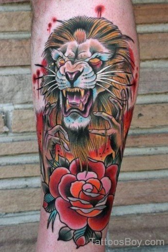 Flower And Lion Head Tattoo-TB1037