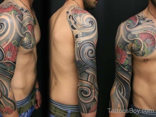Flower And Maori Tribal Tattoo On Full Sleeve-TB1065