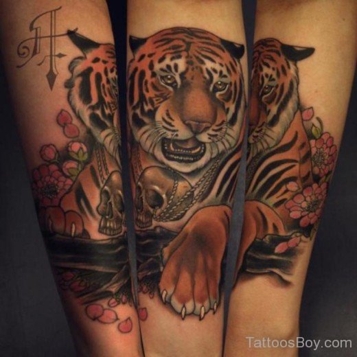 Flower And Tiger Tattoo