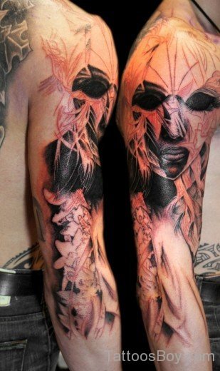 Flower And Venetian Mask Tattoo On Full Sleeve-TB1056