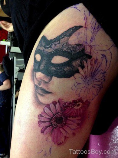 Flower And Venetian Mask Tattoo-TB1057
