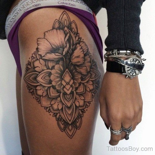Flower Tattoo Design On Thigh-TB1050