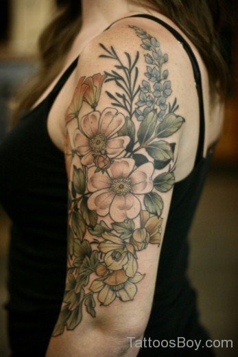 Flower Tattoo On Half Sleeve-TB1024