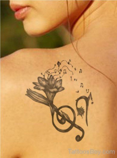 Flower With Music Tattoo