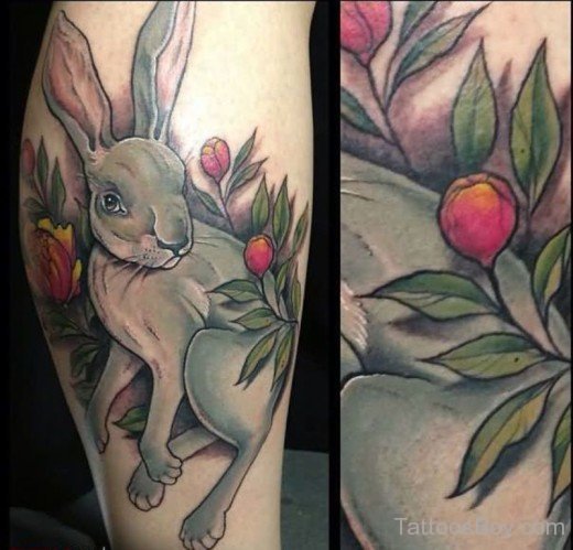 Flowers And Rabbit Tattoo-TB146