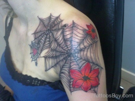Flowers And Spiderweb Tattoo