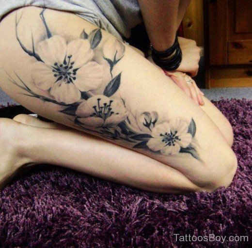 Flowers Tattoo On Leg  1-TB12073