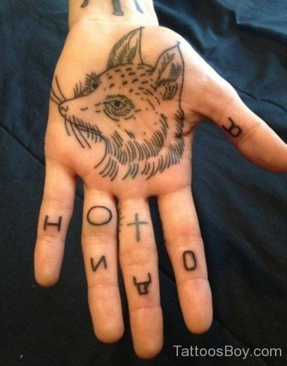 Fox Face Tattoo On Palm