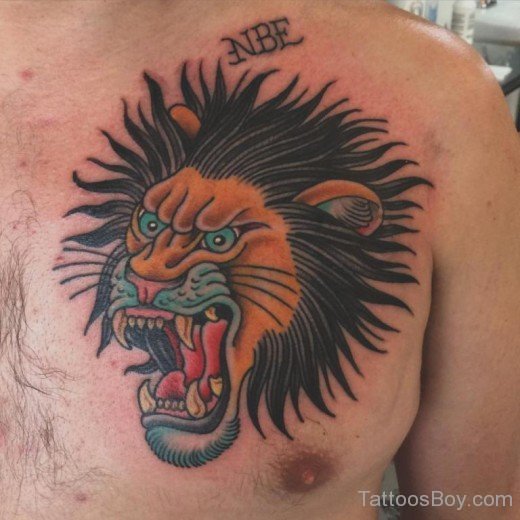 Funny Lion Tattoo On Chest-TB1041