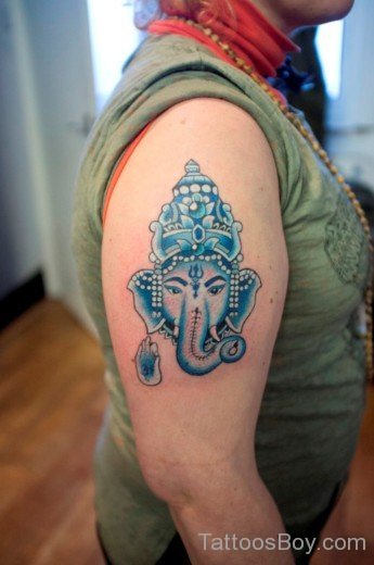 Ganesha Face Tattoo On Shoulder-TB1056