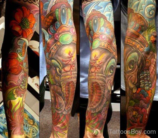 Ganesha Tattoo Design On Full Sleeve 5-TB1080