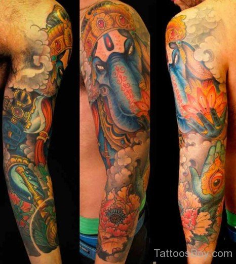 Ganesha Tattoo Design On Full Sleeve-TB1081