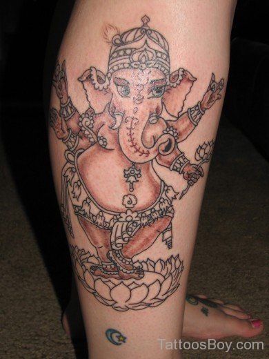 Ganesha Tattoo On Leg 