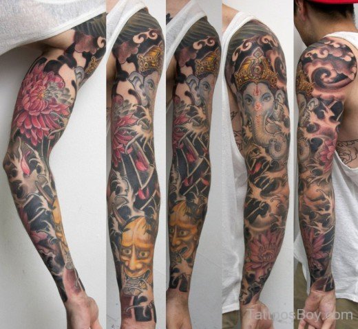 Ganesha Tattoo Design On Full Sleeve 5-TB1080