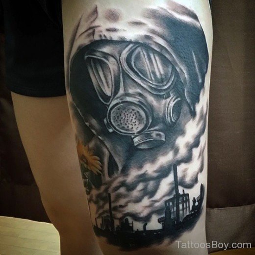 Gas Mask Tattoo On Thigh-TB121