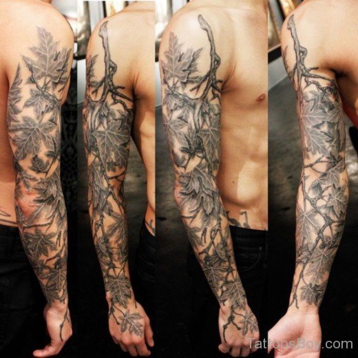 Gey Leaf Tattoo On Full Sleeve-TB1080