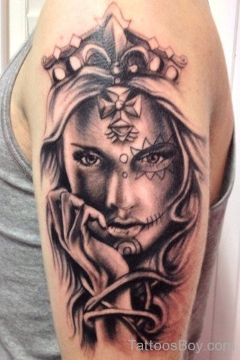 Girl Face Tattoo On Half Sleeve-TB1096