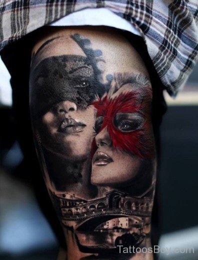Girl Face Tattoo On Thigh-TB123