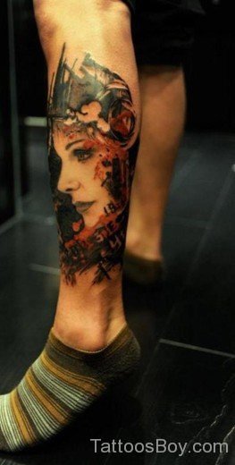 Girl face Tattoo On Ankle-Tb119