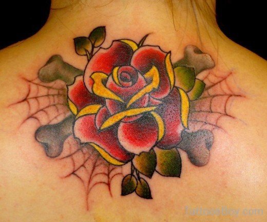 Graceful Spiderweb And Rose Tattoo