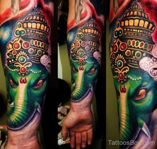 Green Ganesha Tattoo On Wrist-TB1144