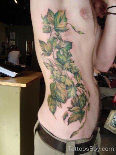 Green Leaf Tattoo On Rib-TB1086