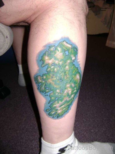 Green Map Tattoo On Leg-TB1059