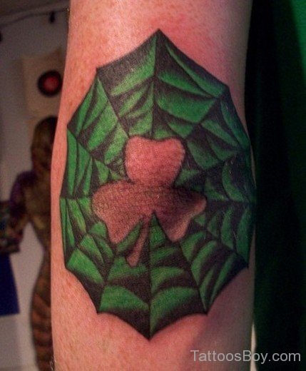 Green Spiderweb And Clover Leaf Tattoo-TB126