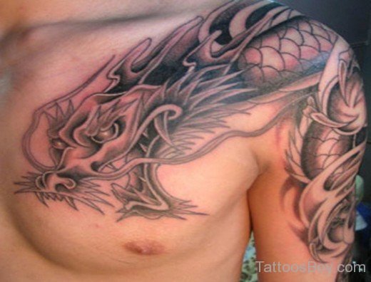 Grey Dragon Tattoo On Chest-TB1424